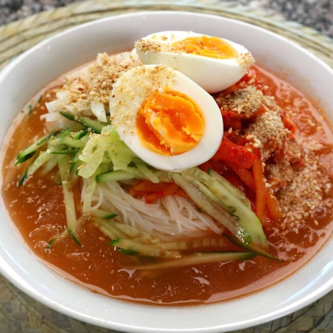 Cold Kimchi Noodle Soup Recipe with Quick-Fermenting Water Radish Kimchi (Dongchimi) Base