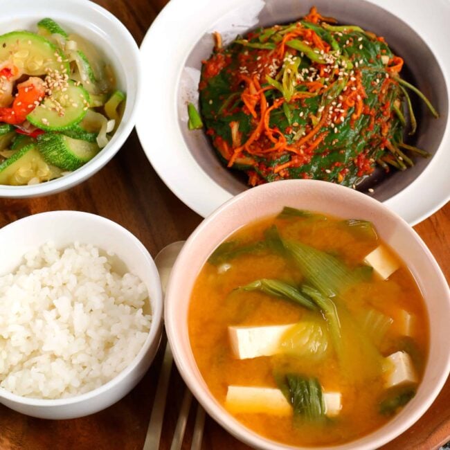 Hot and Earthy Doenjangguk Soup with Tofu and Rice